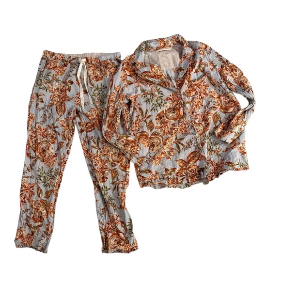 SOFT SURROUNDINGS women’s cotton modal blend light blue pajamas botanical print - Picture 2 of 15